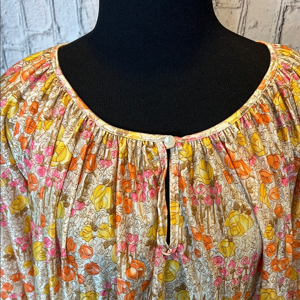 VTG 70’s Floral Long Sleeve Night Gown M - Picture 4 of 5